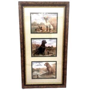 Andrew Chapman Black, Yellow, & Chocolate Lab Dogs W Ducks Framed Print 24x13IN.